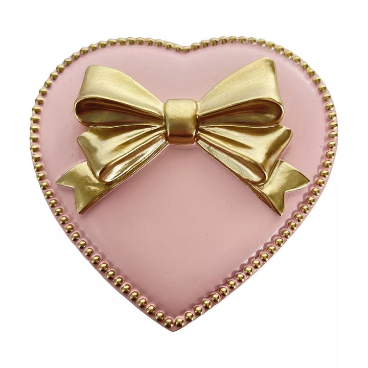 Pink & Gold Bow Heart Trinket Box
