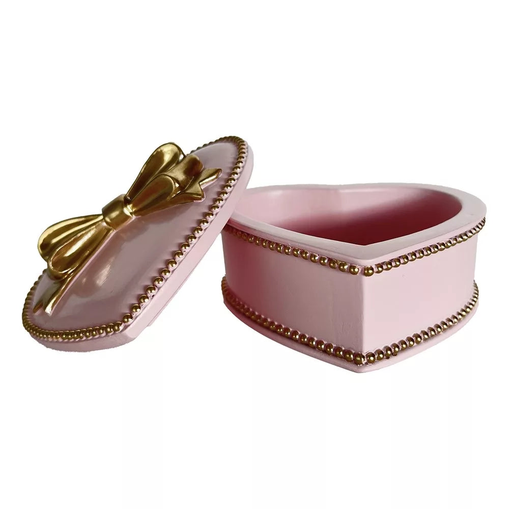 Pink & Gold Bow Heart Trinket Box