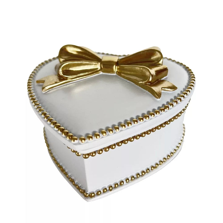 White & Gold Bow Heart TrinketBox