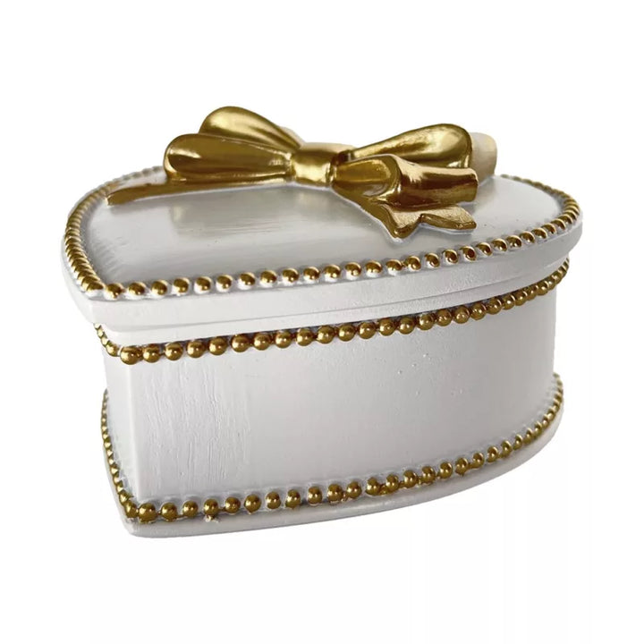 White & Gold Bow Heart TrinketBox
