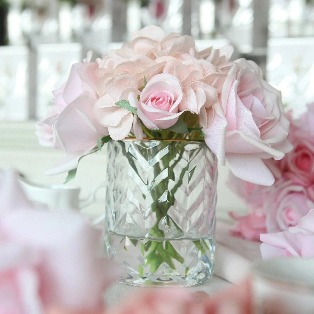 CLEAR HERRINGBONE MIXED PINK ROSES & HYDRANGEAS - RAPT ONLINE