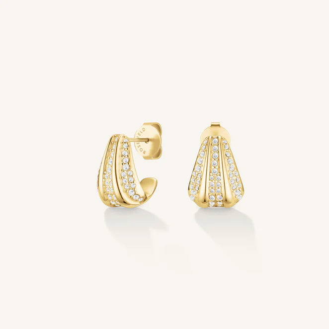 Pave Striped Studs Gold