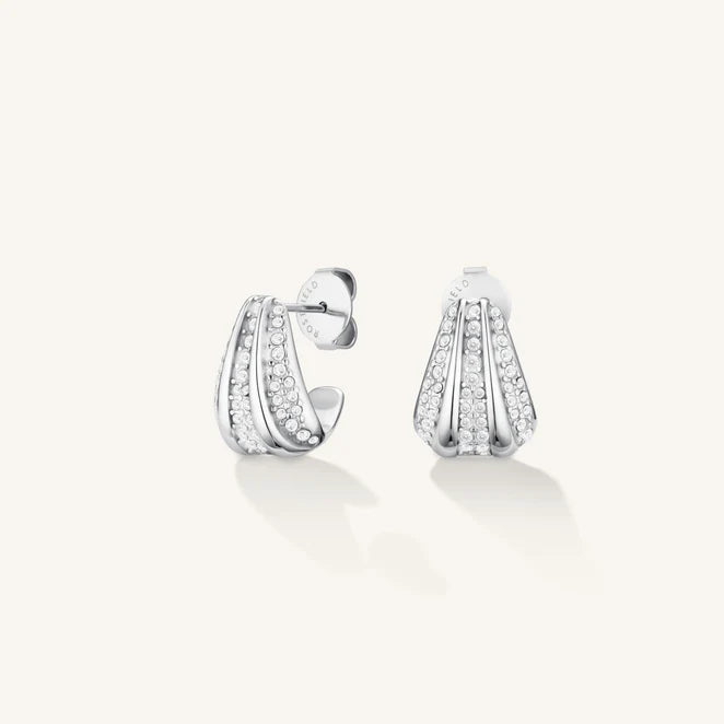 Pave Striped Studs Silver