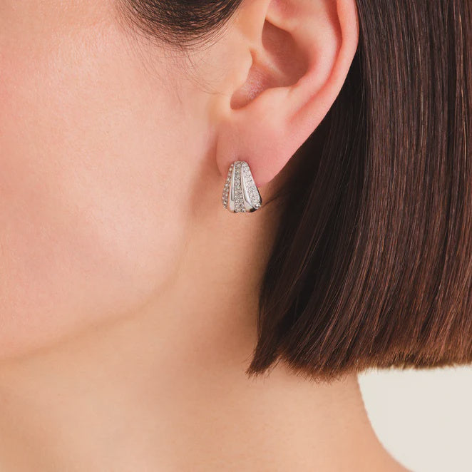 Pave Striped Studs Silver