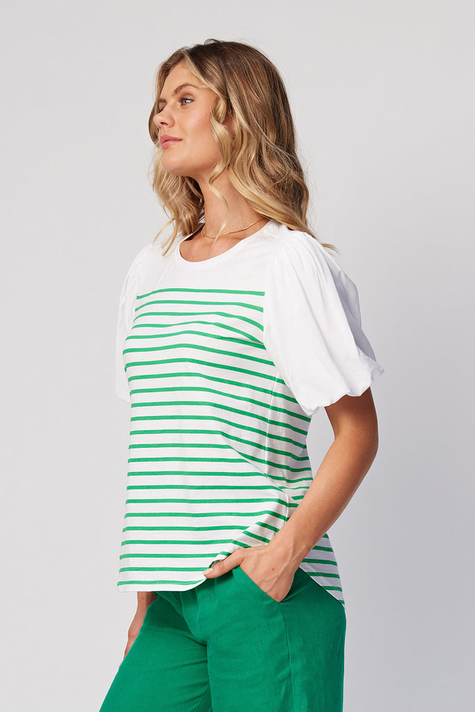 50% OFF | GREEN STRIPE LILLY TEE