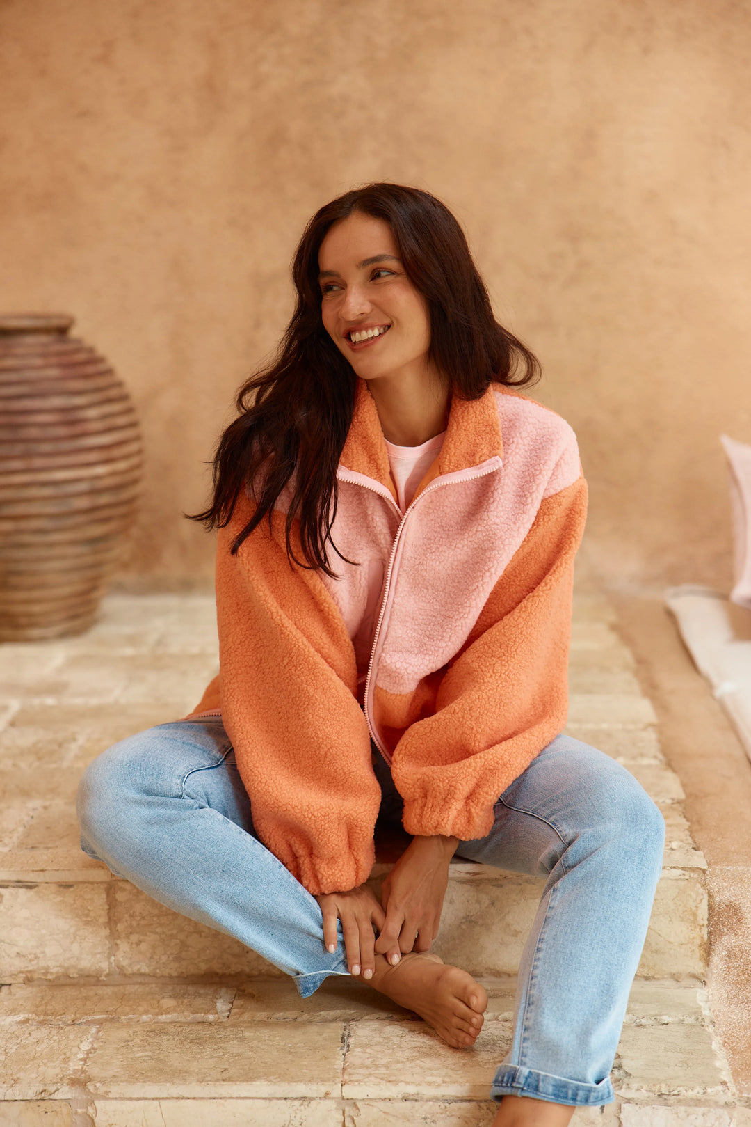 Betty Basics Pink & Orange Jayne Fleece Jacket