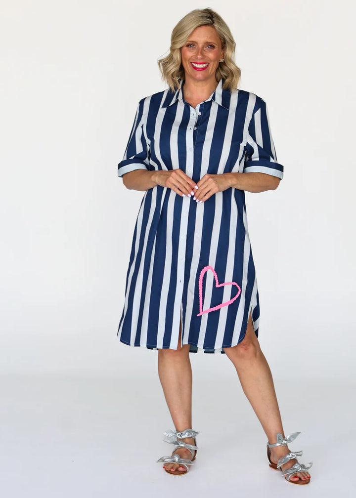 Liv & Milly Navy Stripe Heart Maddie Dress