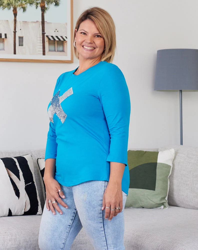 BLUE SILVER SEQUIN TEE