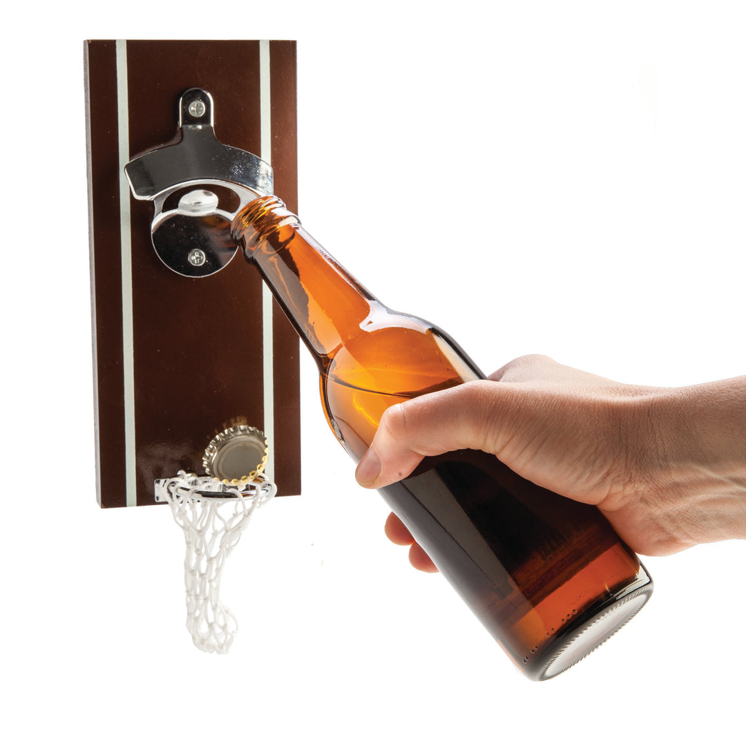 Beer Basket Bottle Opener, cap dropping into the net - RAPT ONLINE
