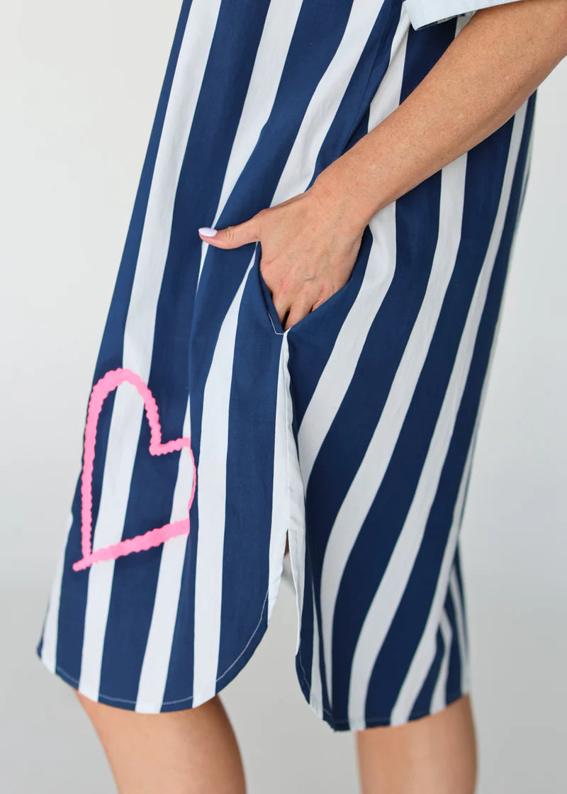 Liv & Milly Navy Stripe Heart Maddie Dress