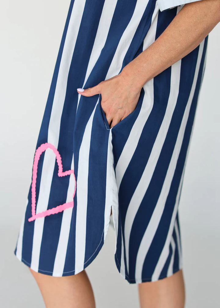 Liv & Milly Navy Stripe Heart Maddie Dress
