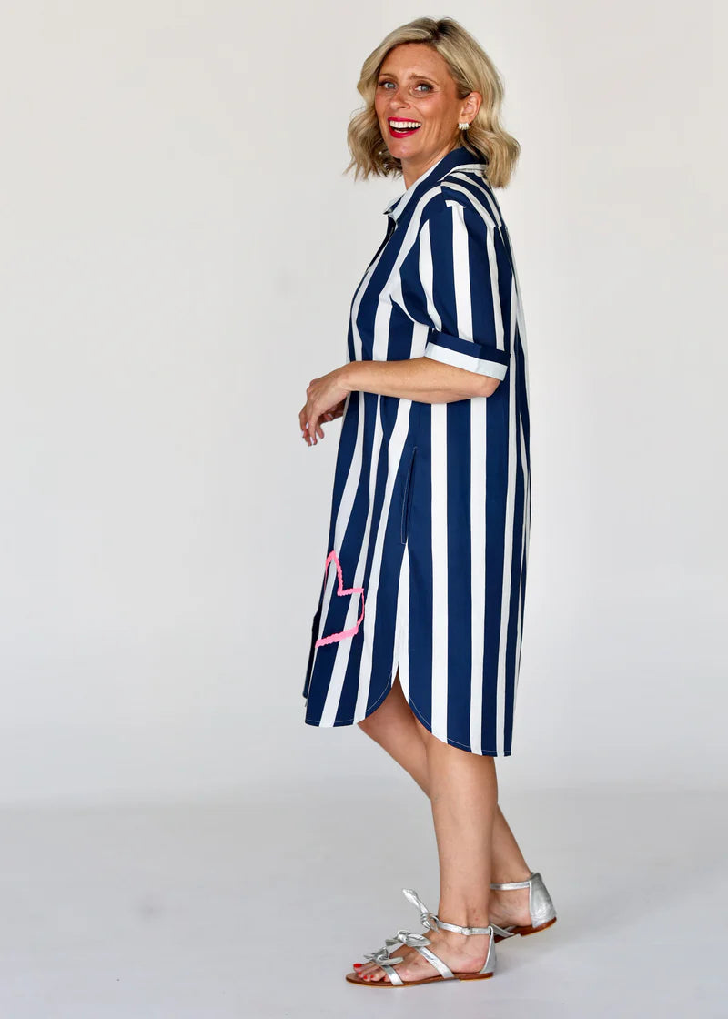 Liv & Milly Navy Stripe Heart Maddie Dress
