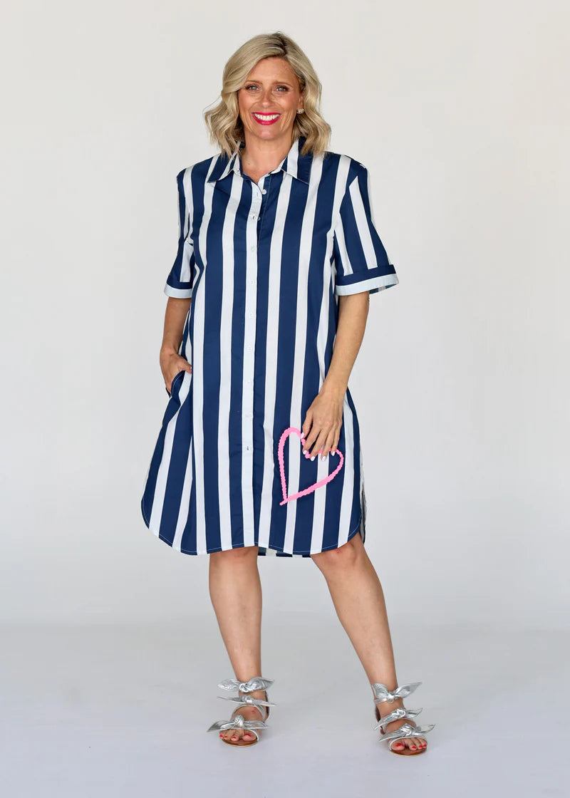 Liv & Milly Navy Stripe Heart Maddie Dress