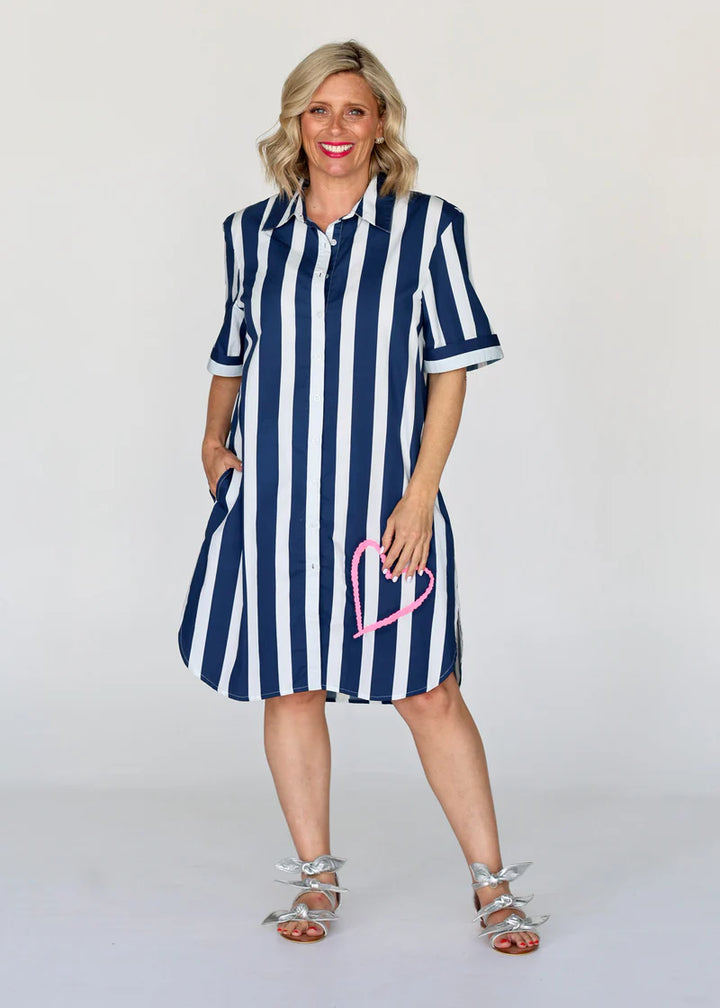 Liv & Milly Navy Stripe Heart Maddie Dress
