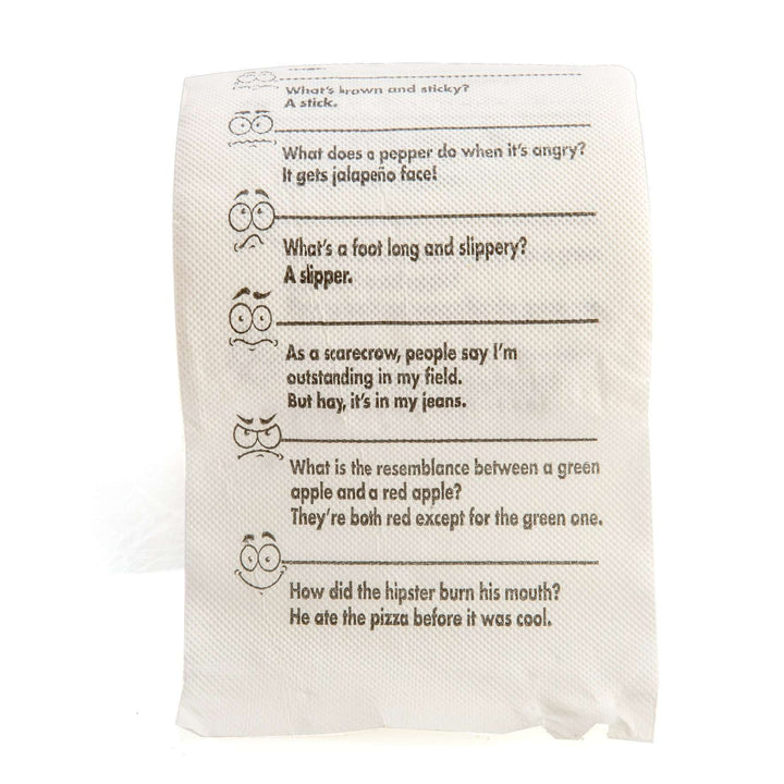Crap Jokes Toilet Paper, close-up of printed jokes - RAPT ONLINE