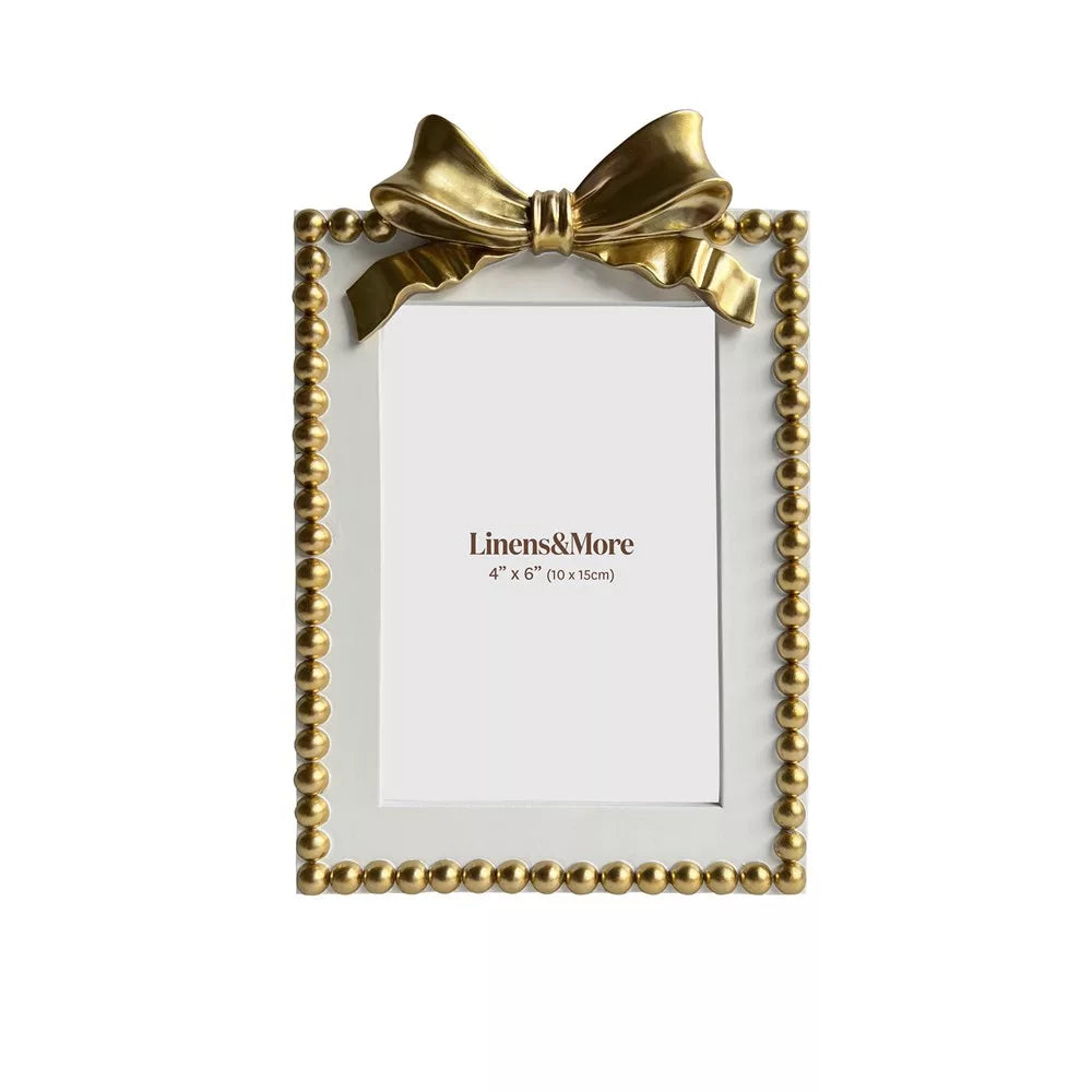 White & Gold Bow Photo Frame