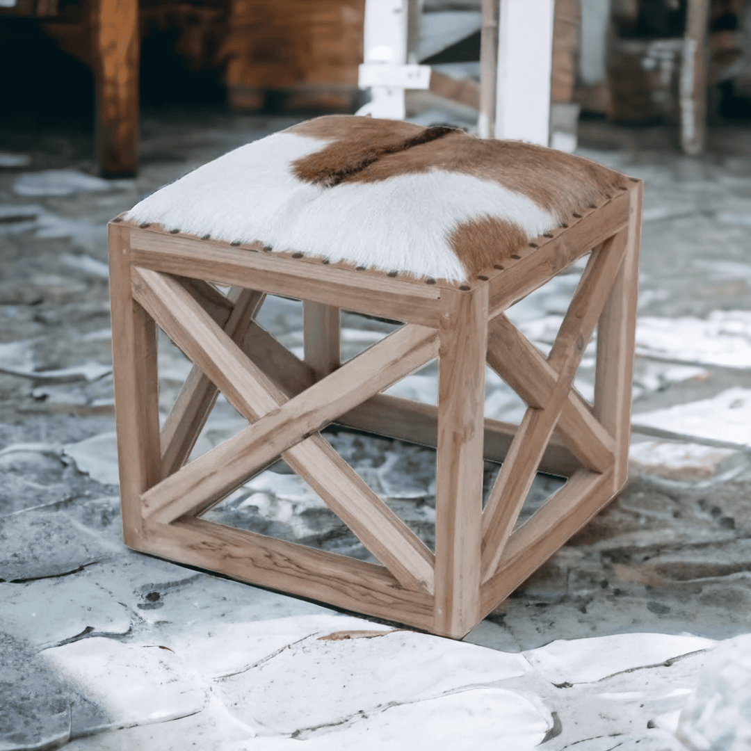 SQUARE GOATSKIN STOOL - RAPT ONLINE