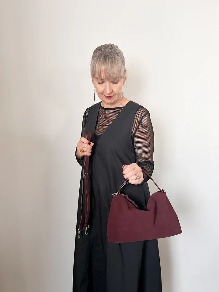 Minx Posh Posh Merlot Suede Leather Handbag