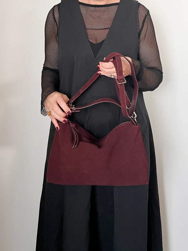 Minx Posh Posh Merlot Suede Leather Handbag