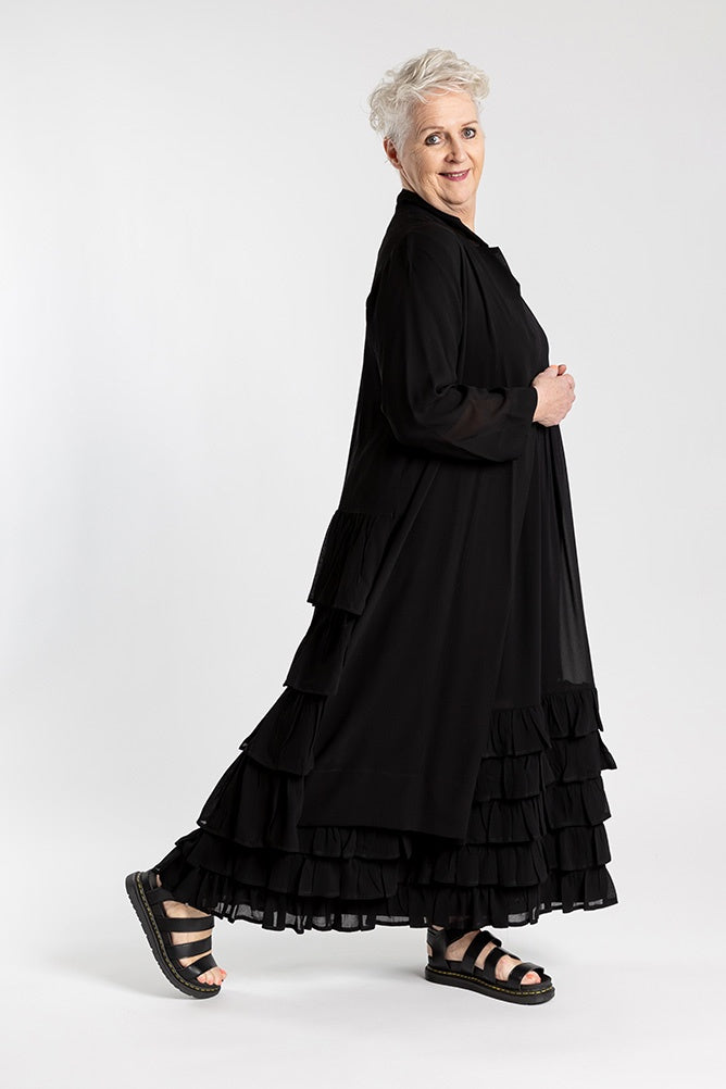 BLACK FRILLED DUSTER BLACK