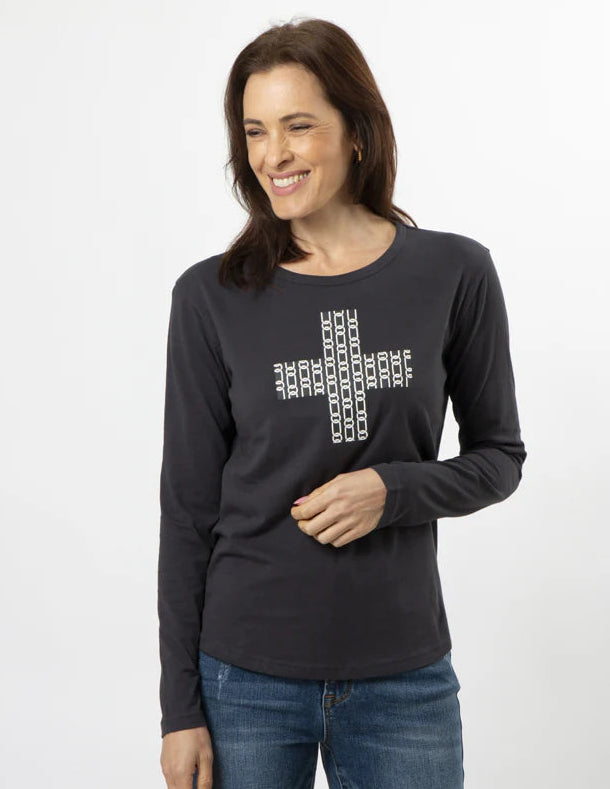CHARCOAL CROSS CHAINS TEE