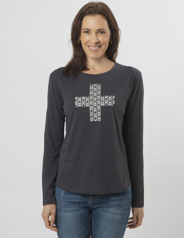 CHARCOAL CROSS CHAINS TEE