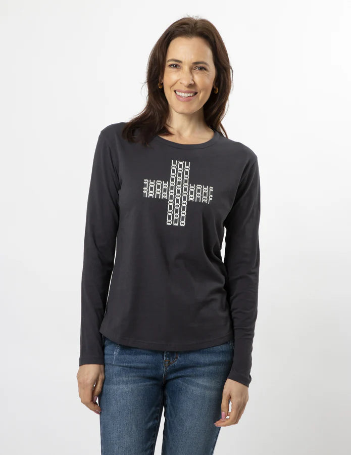CHARCOAL CROSS CHAINS TEE