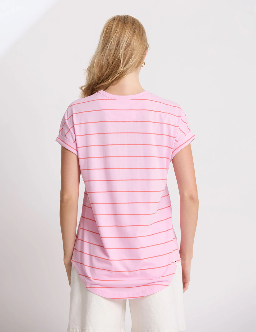 Stella + Gemma Candy Stripe Soho V Neck Cuff Tee