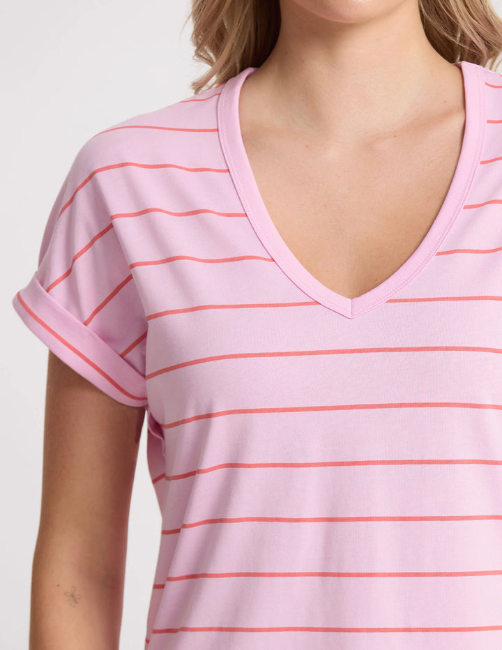 Stella + Gemma Candy Stripe Soho V Neck Cuff Tee