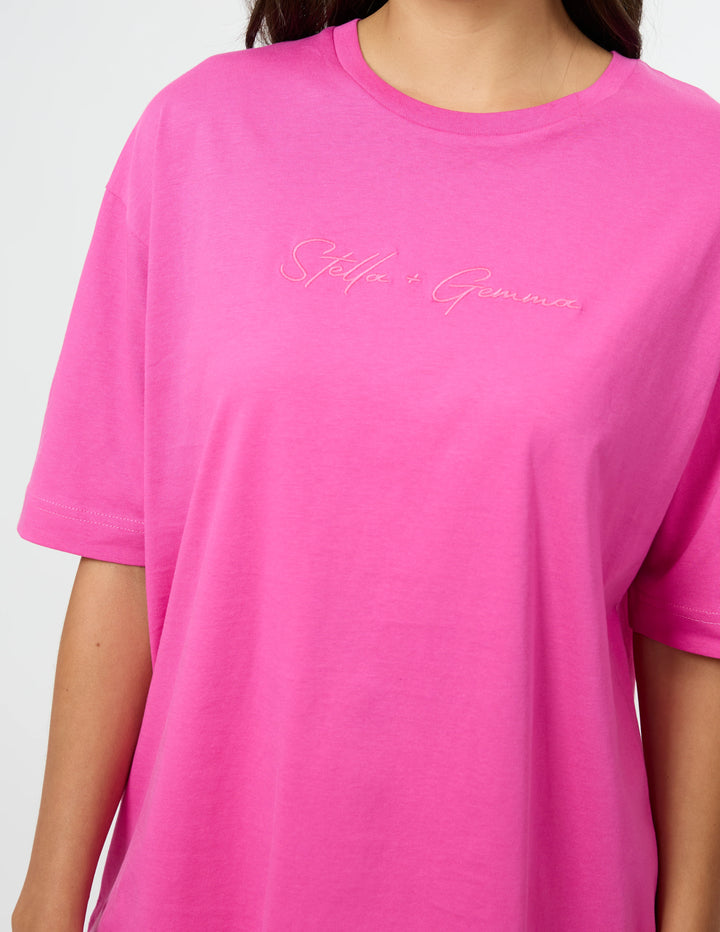 Stella + Gemma Fuchsia Porter Tee with Embroidered Logo