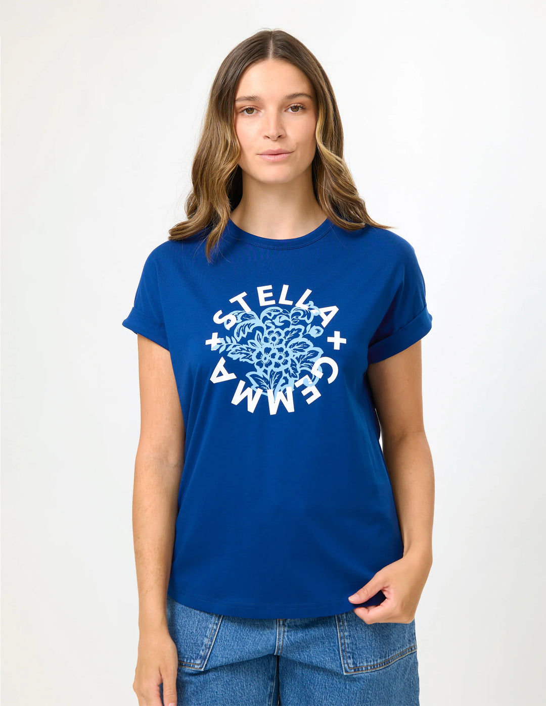 Stella + Gemma Blue Hibiscus Soho Cuff Tee