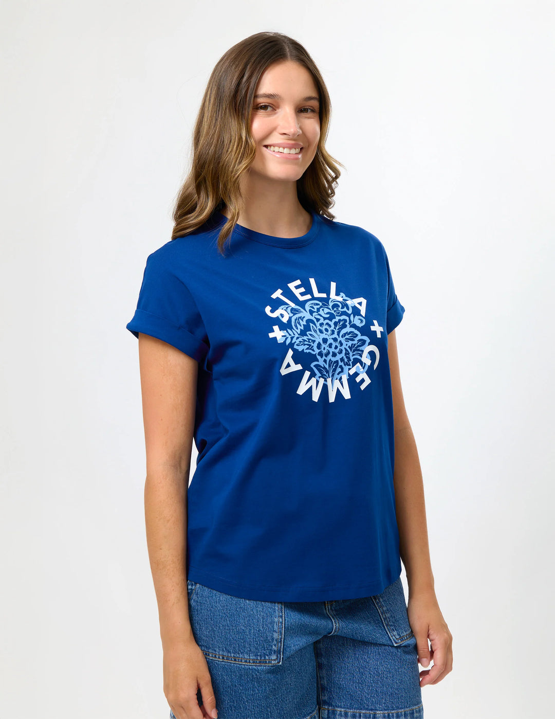 Stella + Gemma Blue Hibiscus Soho Cuff Tee