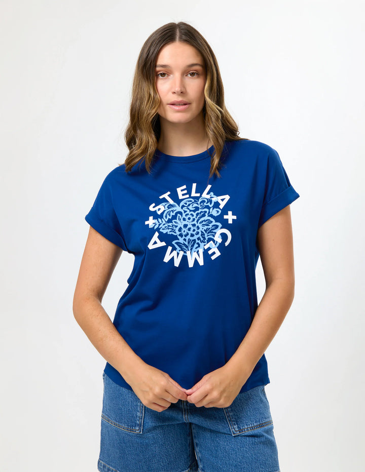 Stella + Gemma Blue Hibiscus Soho Cuff Tee