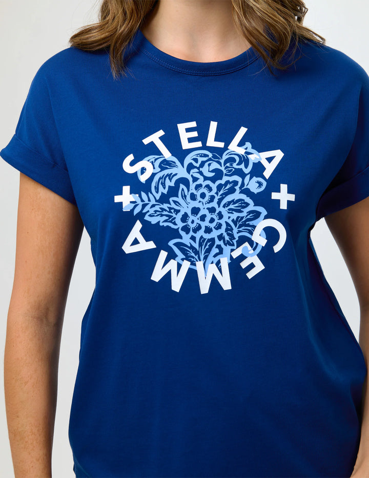 Stella + Gemma Blue Hibiscus Soho Cuff Tee