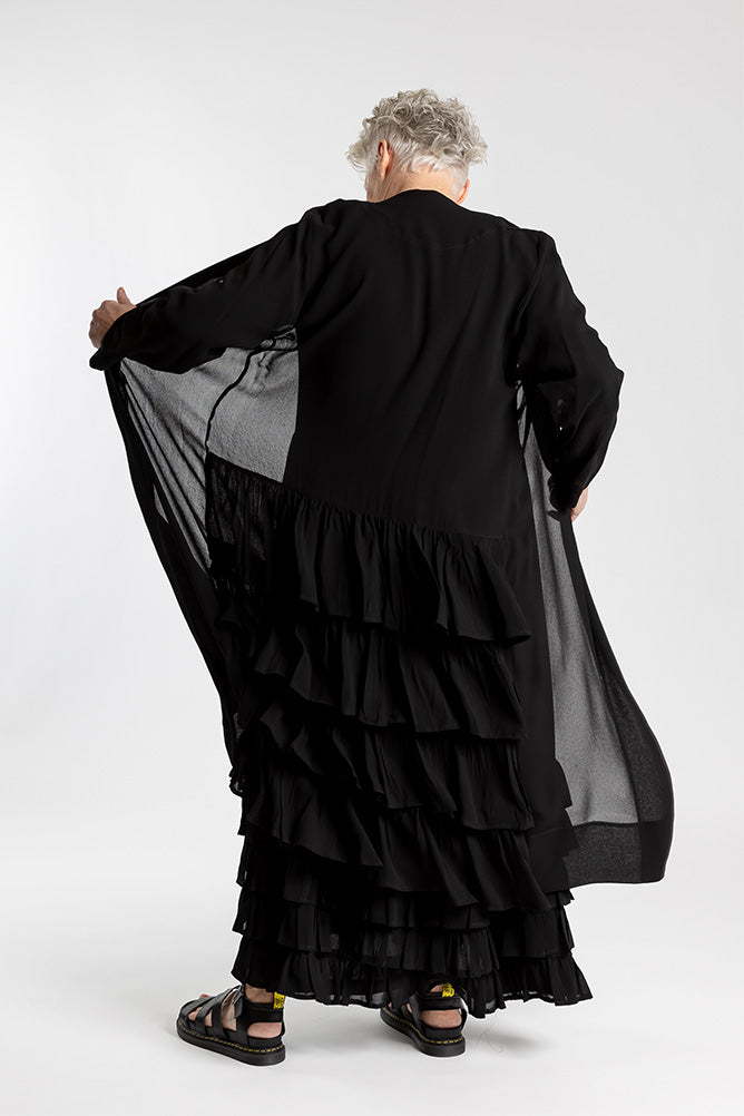 BLACK FRILLED DUSTER BLACK