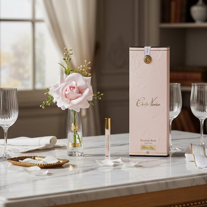 Perfume set with a floral design on a white background