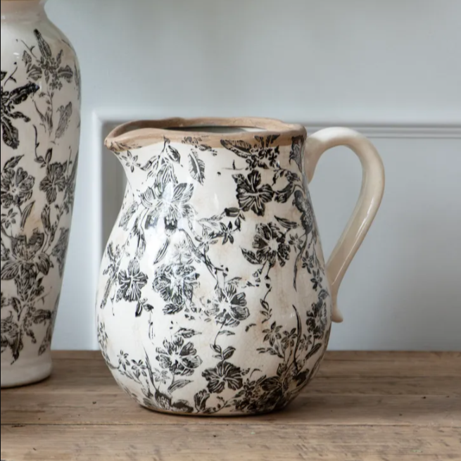 French Country Black Floral Short Jug
