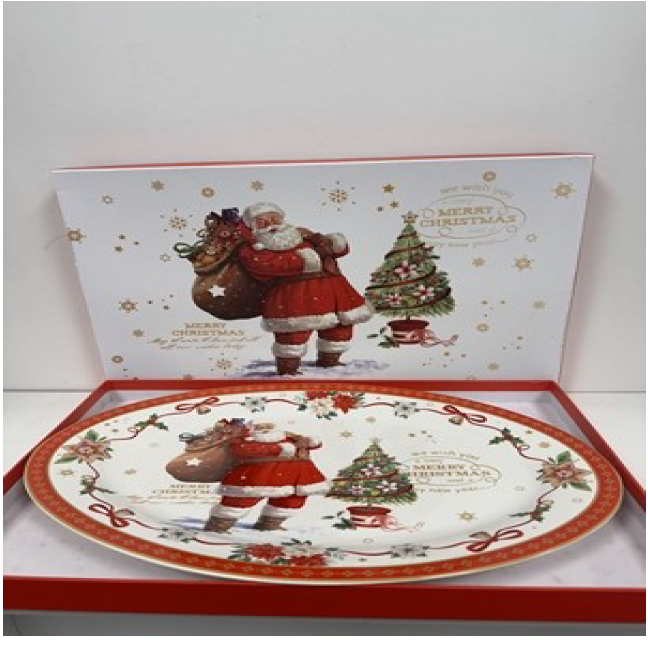 Oval Santa & Tree Christmas Oval Plate 35cm