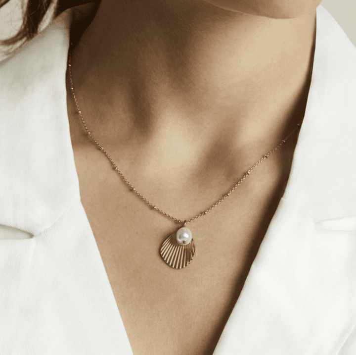 GOLD SHELL & PEARL NECKLACE - RAPT ONLINE