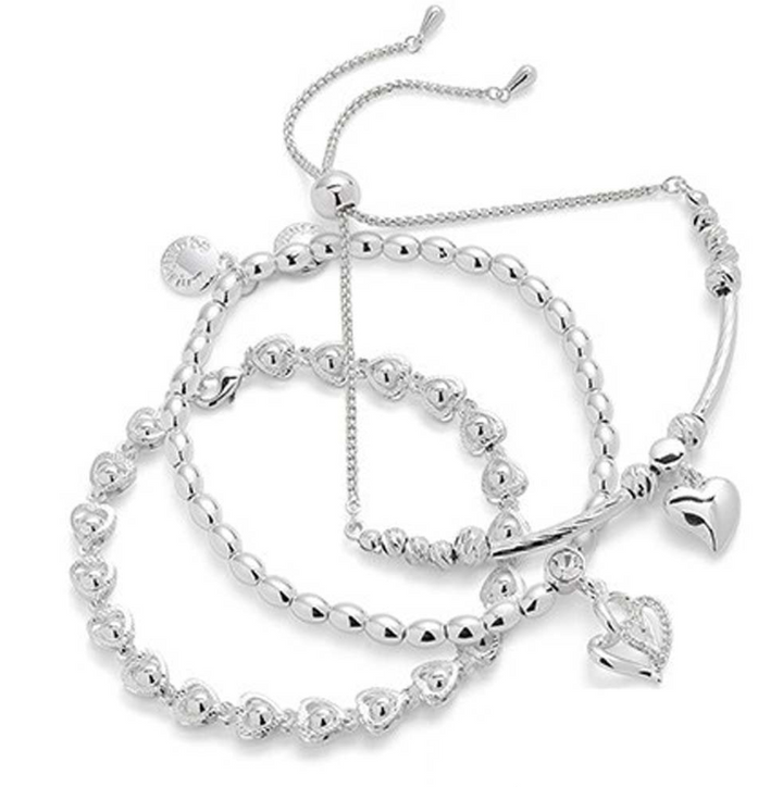 Equilibrium Set of 3 Stacking Silver-Plated Natural Bracelets