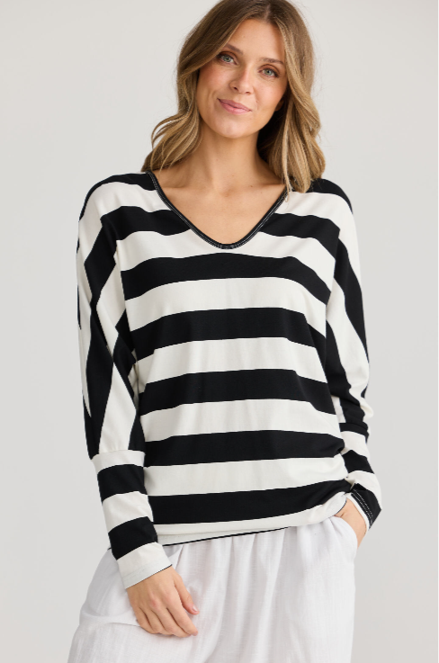 BLACK STRIPE SHRUG TOP