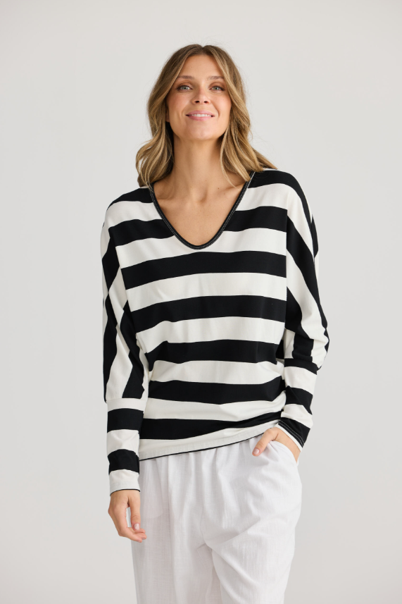 BLACK STRIPE SHRUG TOP