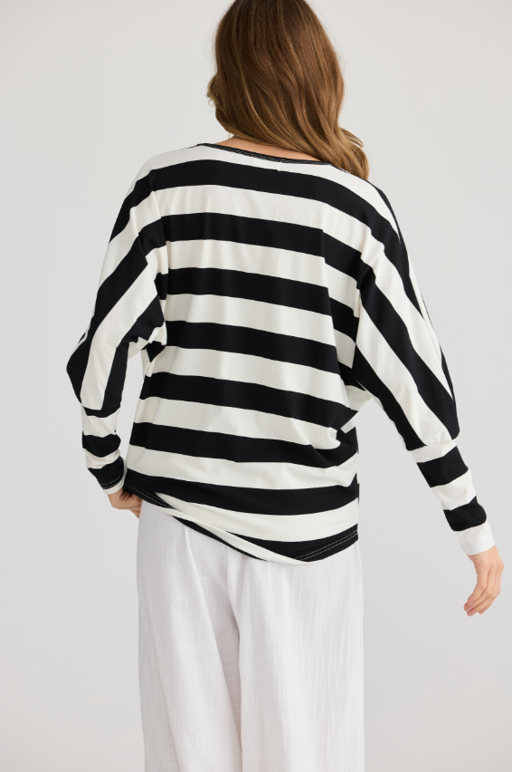 BLACK STRIPE SHRUG TOP