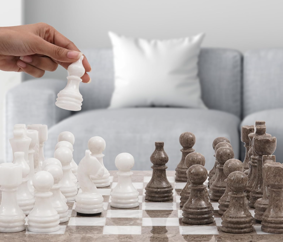 12" FOSSIL WHITE CHESS SET