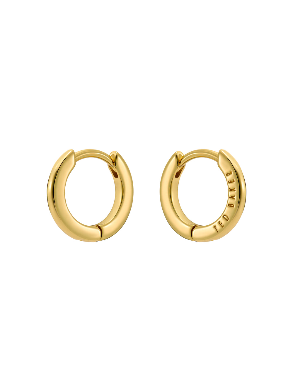 TED BAKER Gold hoop earrings on a white background