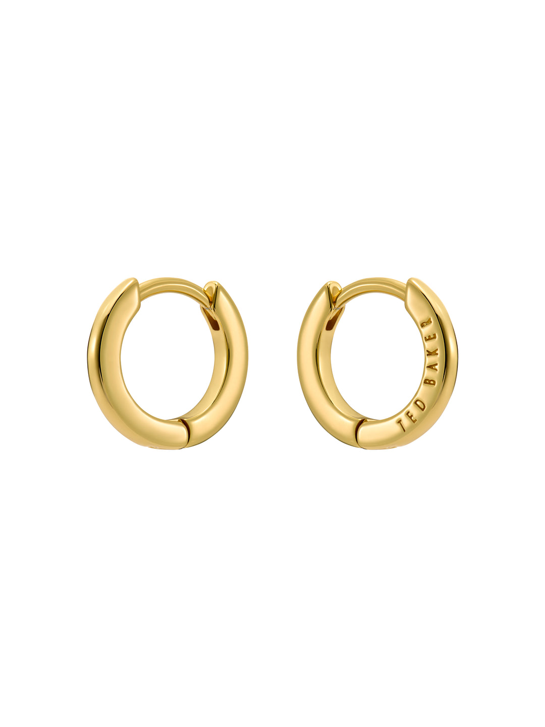 TED BAKER Gold hoop earrings on a white background