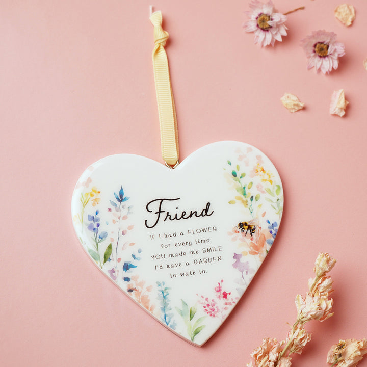 The Cottage Garden Floral Hanging Heart - Friend