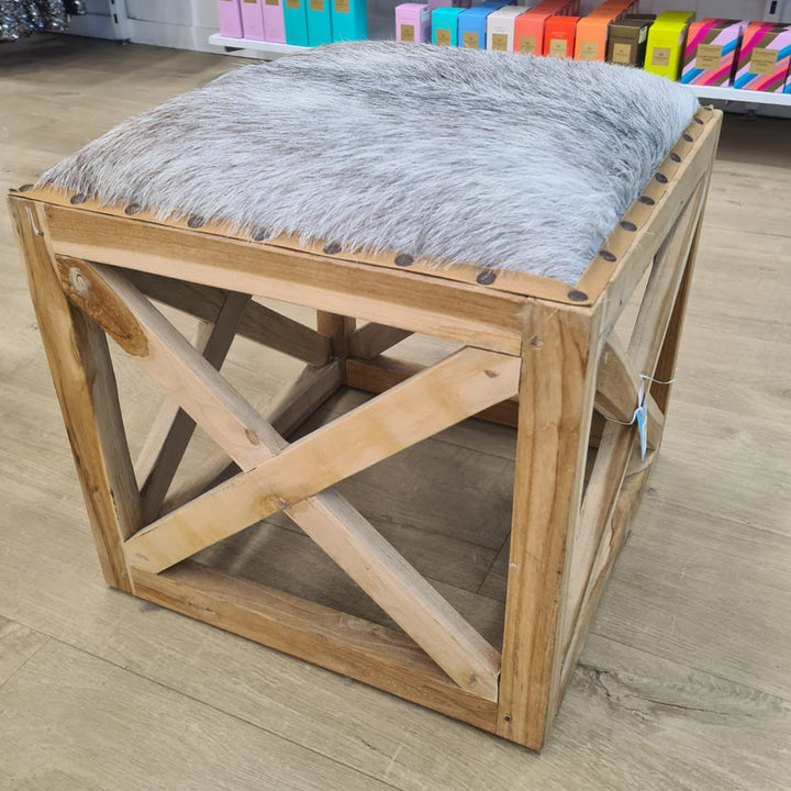 SQUARE GOATSKIN STOOL