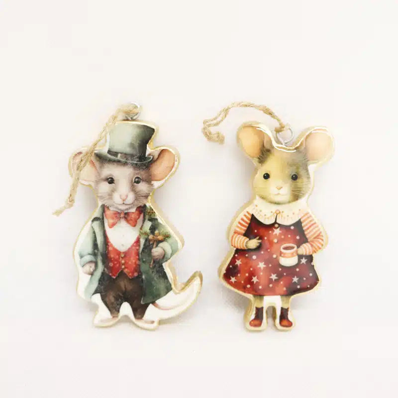 10cm Ma & Pa Mice Christmas Tree Decoration