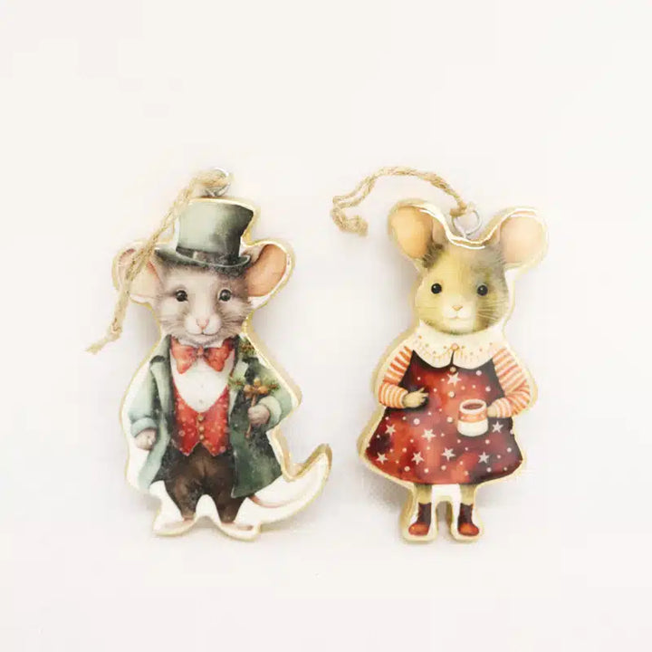 10cm Ma & Pa Mice Christmas Tree Decoration